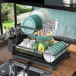 Large 2-Tier Dish Drying Rack for Kitchen Countertops, Removable High-Capacity Dish Drainer Rack
