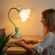 Vintage Flower Bedside Lamp, Adjustable E26 LED Table Lamp for Bedroom & Living Room Decor – Green