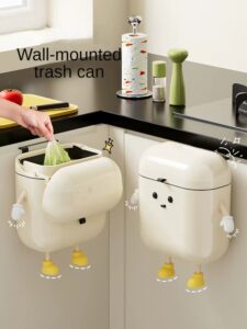 Wall-Mounted Kitchen Trash Can with Lid 9L/12L – Cream Color, No-Bend Design for Food Waste & Bathroom Use