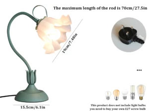 Vintage Flower Bedside Lamp, Adjustable E26 LED Table Lamp for Bedroom & Living Room Decor – Green