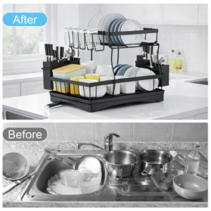 Large 2-Tier Dish Drying Rack for Kitchen Countertops, Removable High-Capacity Dish Drainer Rack