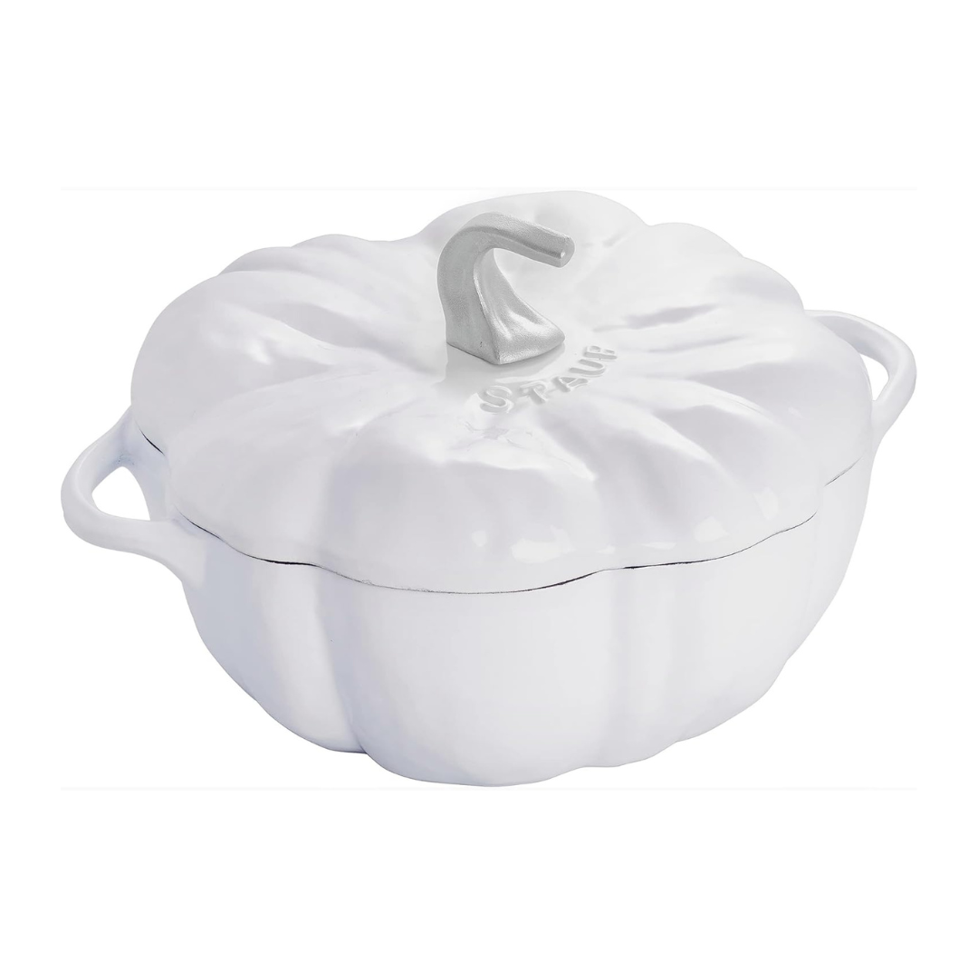 STAUB Cast Iron Dutch Oven 3.5-qt Pumpkin Cocotte with Stainless Steel Knob, Serves 3-4, White STAUB Cast Iron Dutch Oven 3.5-qt Pumpkin Cocotte with Stainless Steel Knob, Serves 3-4, White