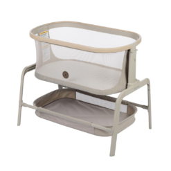 Maxi-Cosi Iora Baby Bassinets Bedside Sleeper, Portable Bassinet, Infant Bedside Sleeper Crib, Height Adjustable, Breathable Mesh, Large Storage Basket, Classic Oat
