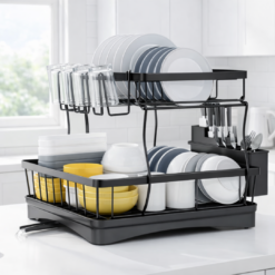Large 2-Tier Dish Drying Rack for Kitchen Countertops, Removable High-Capacity Dish Drainer Rack