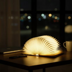 LED Wooden Book Lamp, USB Foldable Reading Light