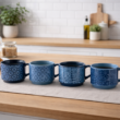 4-Pack Stackable Stoneware Mugs with Floral and Geometric Patterns