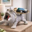 30cm Bulldog Figurine Storage Box, Resin Dog Home Decor