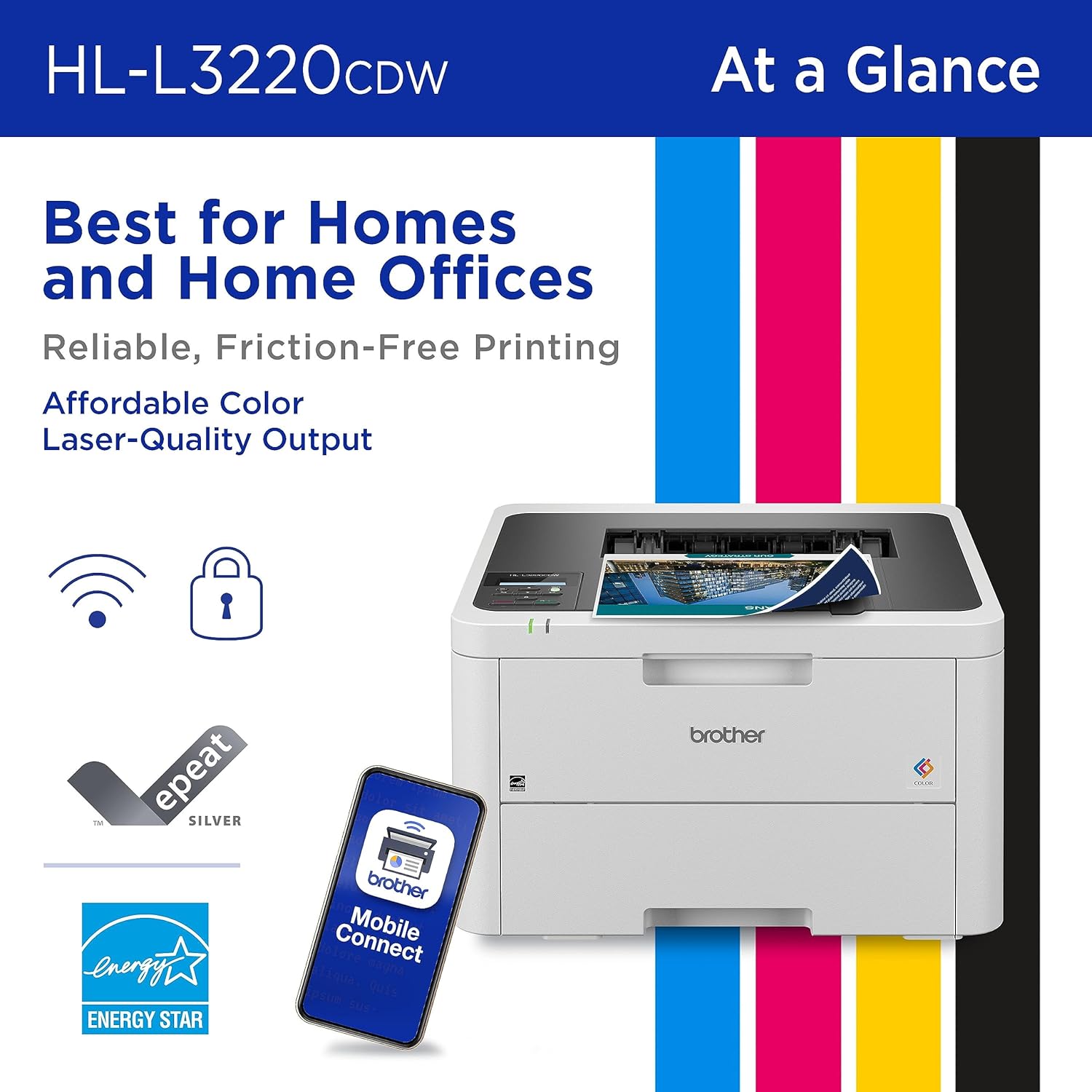 Brother Color Laser Printer with Wireless Printing Fast 19 PPM Output, Duplex Feature, Mobile Device Compatible (HL-L3220CDW) Brother Color Laser Printer with Wireless Printing Fast 19 PPM Output, Duplex Feature, Mobile Device Compatible, 250-Sheet Paper Tray for Professional Home Office Printing (HL-L3220CDW)