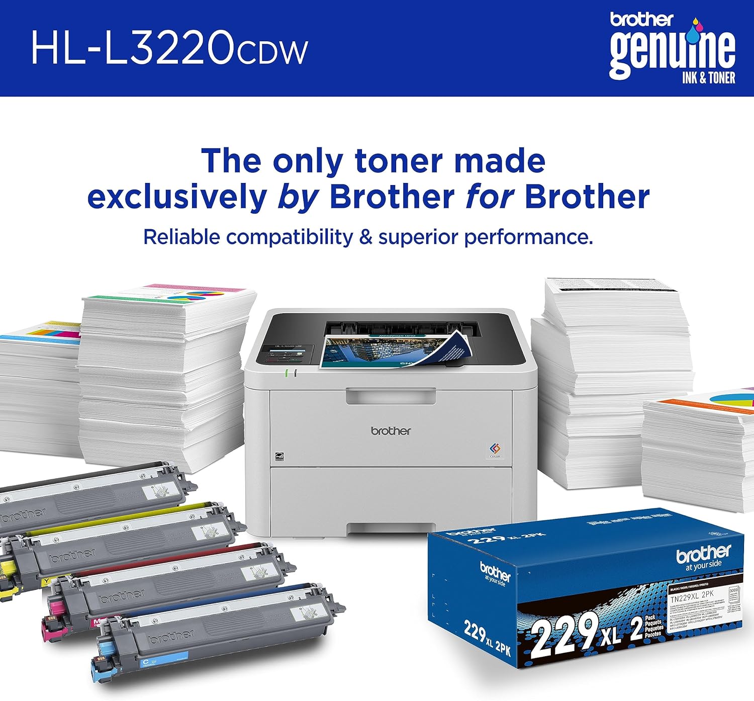 Brother Color Laser Printer with Wireless Printing Fast 19 PPM Output, Duplex Feature, Mobile Device Compatible (HL-L3220CDW) Brother Color Laser Printer with Wireless Printing Fast 19 PPM Output, Duplex Feature, Mobile Device Compatible, 250-Sheet Paper Tray for Professional Home Office Printing (HL-L3220CDW)
