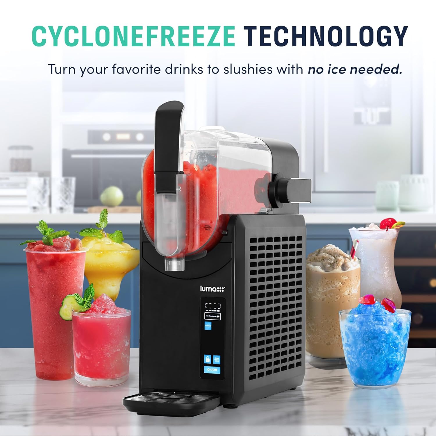 Luma by Newair Frozen Slushie Drink Maker, 88 oz Slushy Ice Machine with CycloneFreeze Technology, 5 Preset Programs and Auto Cleaning Luma by Newair Frozen Slushie Drink Maker, 88 oz Slushy Ice Machine with CycloneFreeze Technology, 5 Preset Programs and Auto Cleaning, for Milkshakes, Margaritas, Cocktail, Frappe, Slush