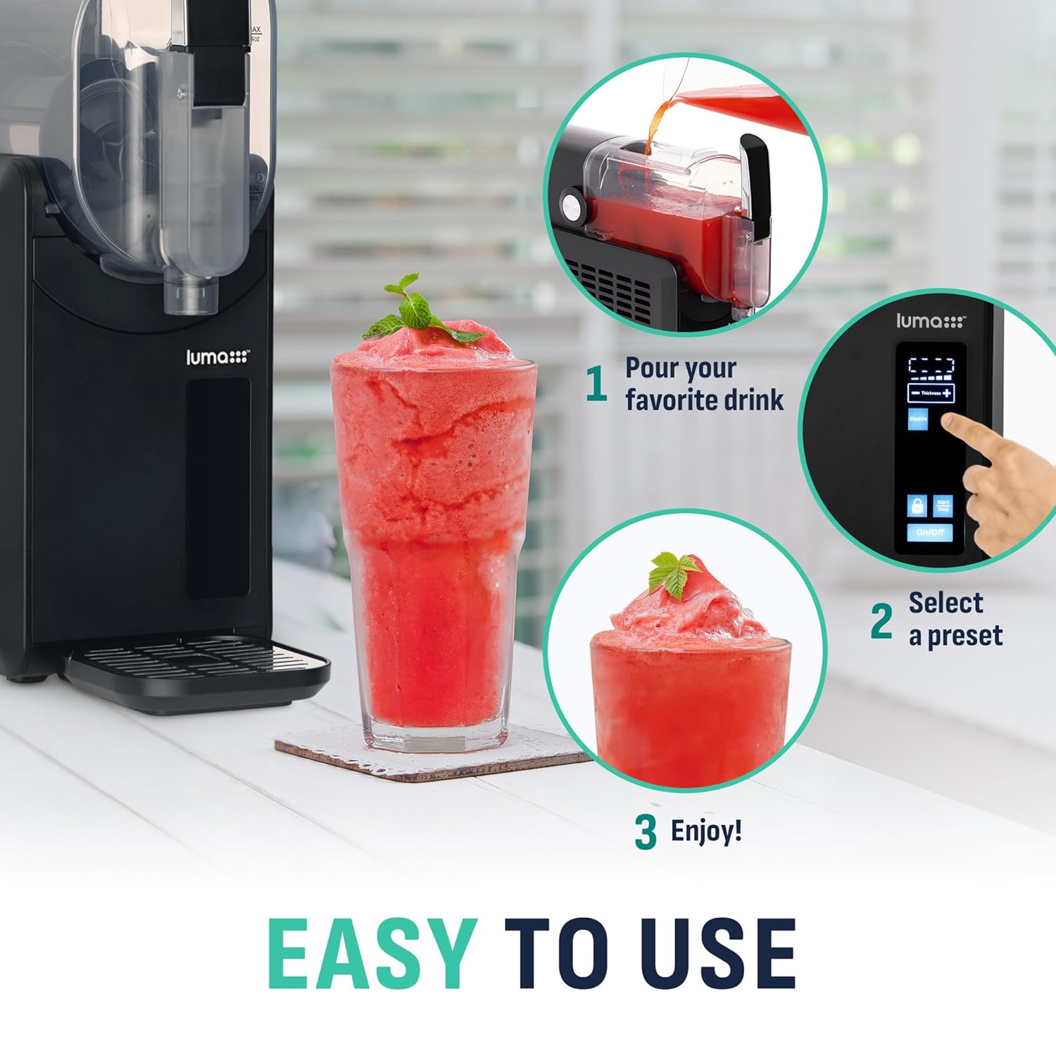 Luma by Newair Frozen Slushie Drink Maker, 88 oz Slushy Ice Machine with CycloneFreeze Technology, 5 Preset Programs and Auto Cleaning Luma by Newair Frozen Slushie Drink Maker, 88 oz Slushy Ice Machine with CycloneFreeze Technology, 5 Preset Programs and Auto Cleaning, for Milkshakes, Margaritas, Cocktail, Frappe, Slush