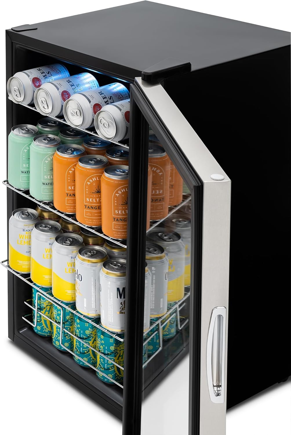 NewAir Small Cooler 2.4 Cu. Ft. Mini Fridge for Bedroom in Stainless Steel, 100 Can Capacity Beverage Refrigerator NewAir Small Cooler 2.4 Cu. Ft. Mini Fridge for Bedroom in Stainless Steel, 100 Can Capacity Beverage Refrigerator with 5 Custom Temperature Settings for Beer, Wine, Soda, and Cooler Drinks