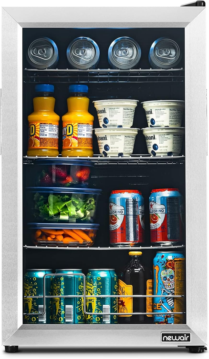 NewAir Small Cooler 2.4 Cu. Ft. Mini Fridge for Bedroom in Stainless Steel, 100 Can Capacity Beverage Refrigerator NewAir Small Cooler 2.4 Cu. Ft. Mini Fridge for Bedroom in Stainless Steel, 100 Can Capacity Beverage Refrigerator with 5 Custom Temperature Settings for Beer, Wine, Soda, and Cooler Drinks