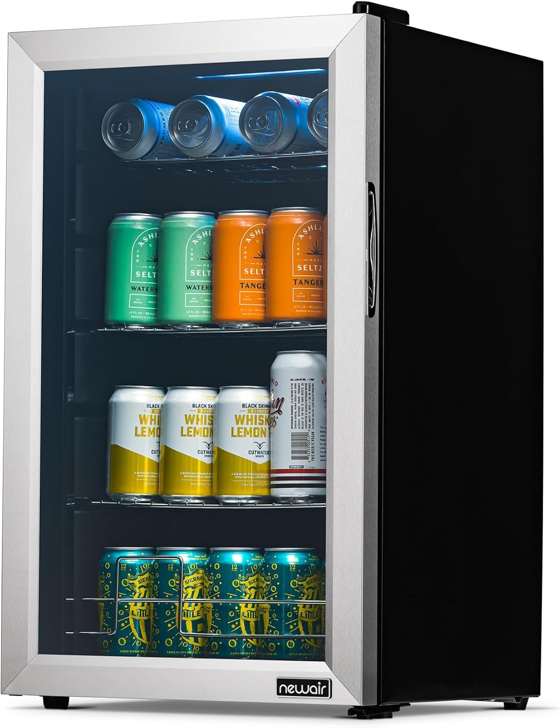 NewAir Small Cooler 2.4 Cu. Ft. Mini Fridge for Bedroom in Stainless Steel, 100 Can Capacity Beverage Refrigerator NewAir Small Cooler 2.4 Cu. Ft. Mini Fridge for Bedroom in Stainless Steel, 100 Can Capacity Beverage Refrigerator with 5 Custom Temperature Settings for Beer, Wine, Soda, and Cooler Drinks