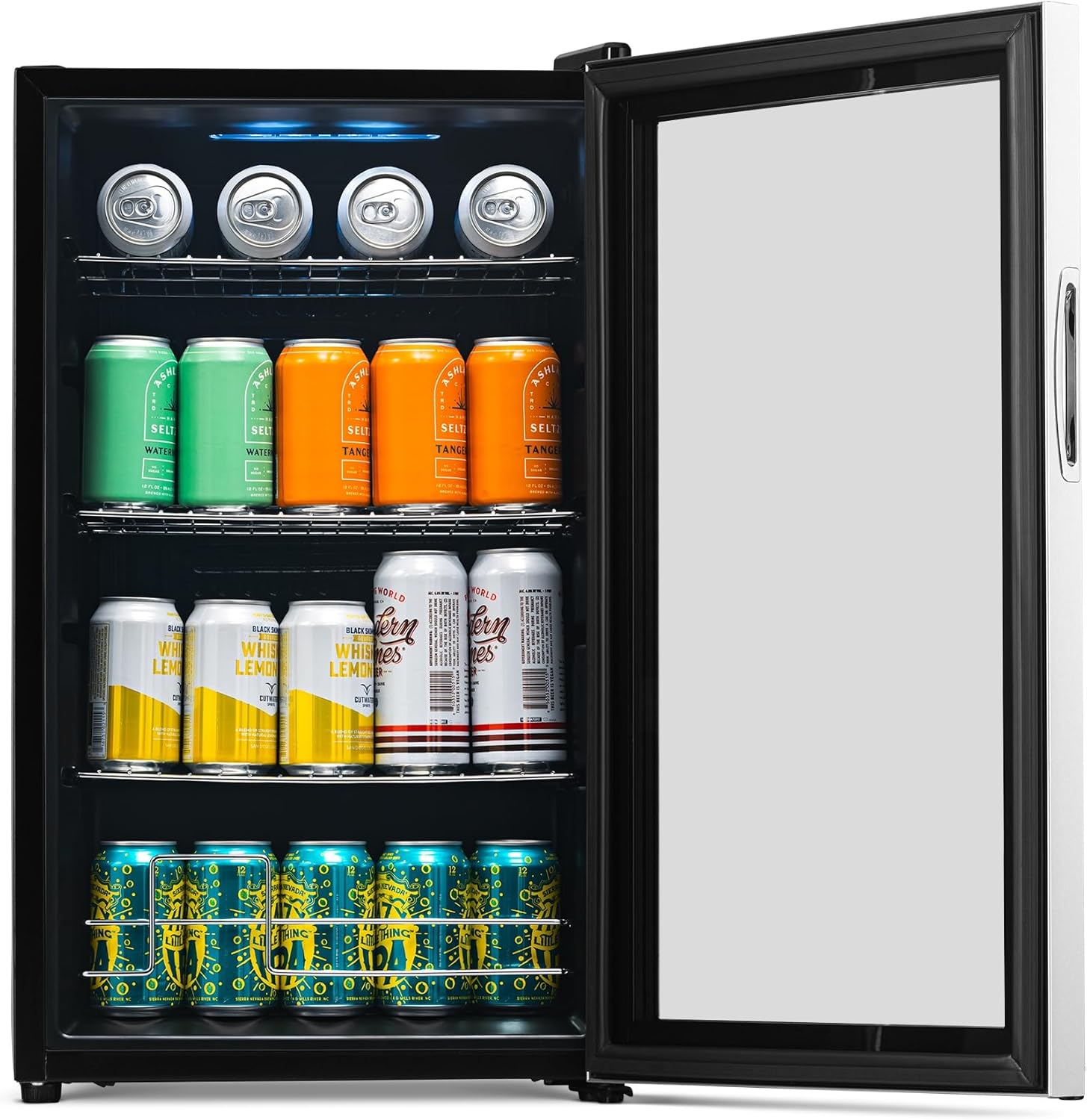 NewAir Small Cooler 2.4 Cu. Ft. Mini Fridge for Bedroom in Stainless Steel, 100 Can Capacity Beverage Refrigerator NewAir Small Cooler 2.4 Cu. Ft. Mini Fridge for Bedroom in Stainless Steel, 100 Can Capacity Beverage Refrigerator with 5 Custom Temperature Settings for Beer, Wine, Soda, and Cooler Drinks