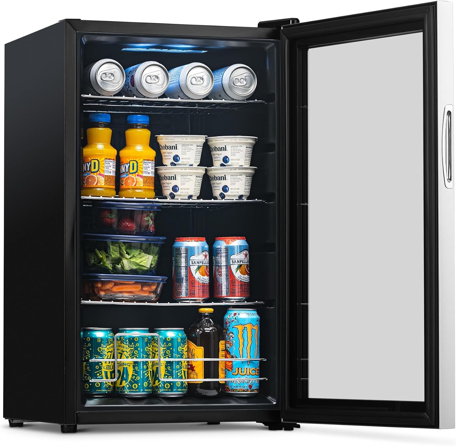 NewAir Small Cooler 2.4 Cu. Ft. Mini Fridge for Bedroom in Stainless Steel, 100 Can Capacity Beverage Refrigerator NewAir Small Cooler 2.4 Cu. Ft. Mini Fridge for Bedroom in Stainless Steel, 100 Can Capacity Beverage Refrigerator with 5 Custom Temperature Settings for Beer, Wine, Soda, and Cooler Drinks
