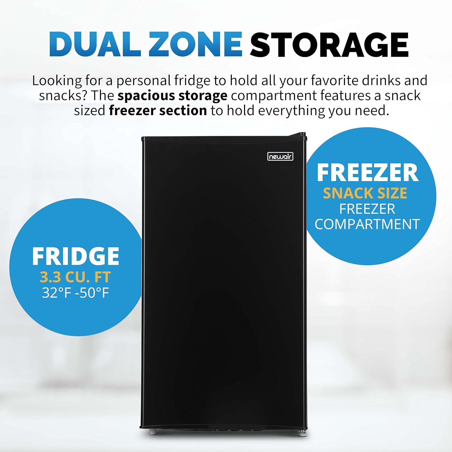 NewAir 3.3 Cu. Ft. Compact Mini Fridge with Chiller Compartment, Energy Star Certified, Single Door Refrigerator, Can Dispenser NewAir 3.3 Cu. Ft. Compact Mini Fridge with Chiller Compartment, Energy Star Certified, Single Door Refrigerator, Can Dispenser, Perfect for Dorm Rooms, Bedrooms, Home Offices, and RV Vans