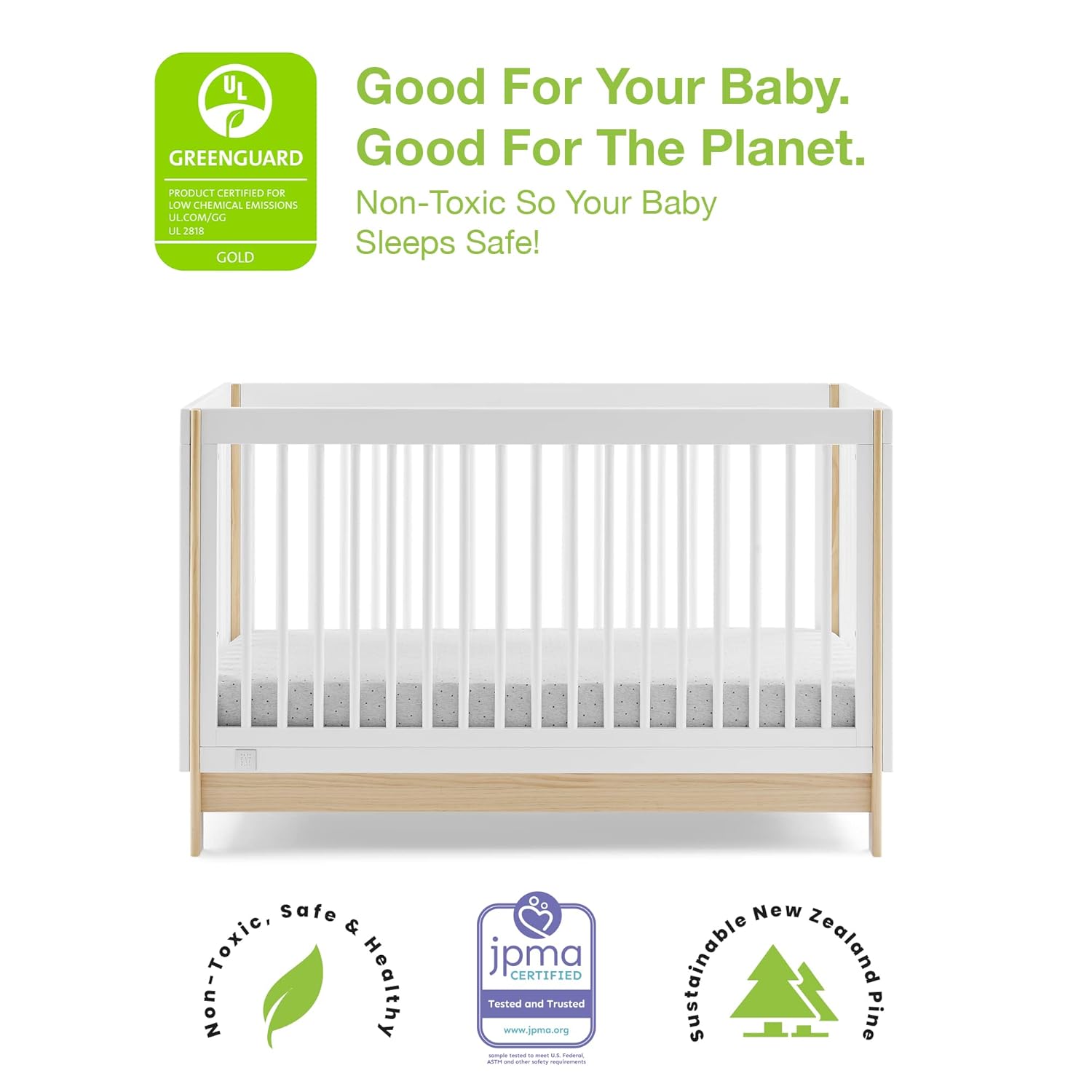 GAP babyGap Tate 4-in-1 Convertible Crib - Greenguard Gold Certified, Bianca White/Natural GAP babyGap Tate 4-in-1 Convertible Crib - Greenguard Gold Certified, Bianca White/Natural