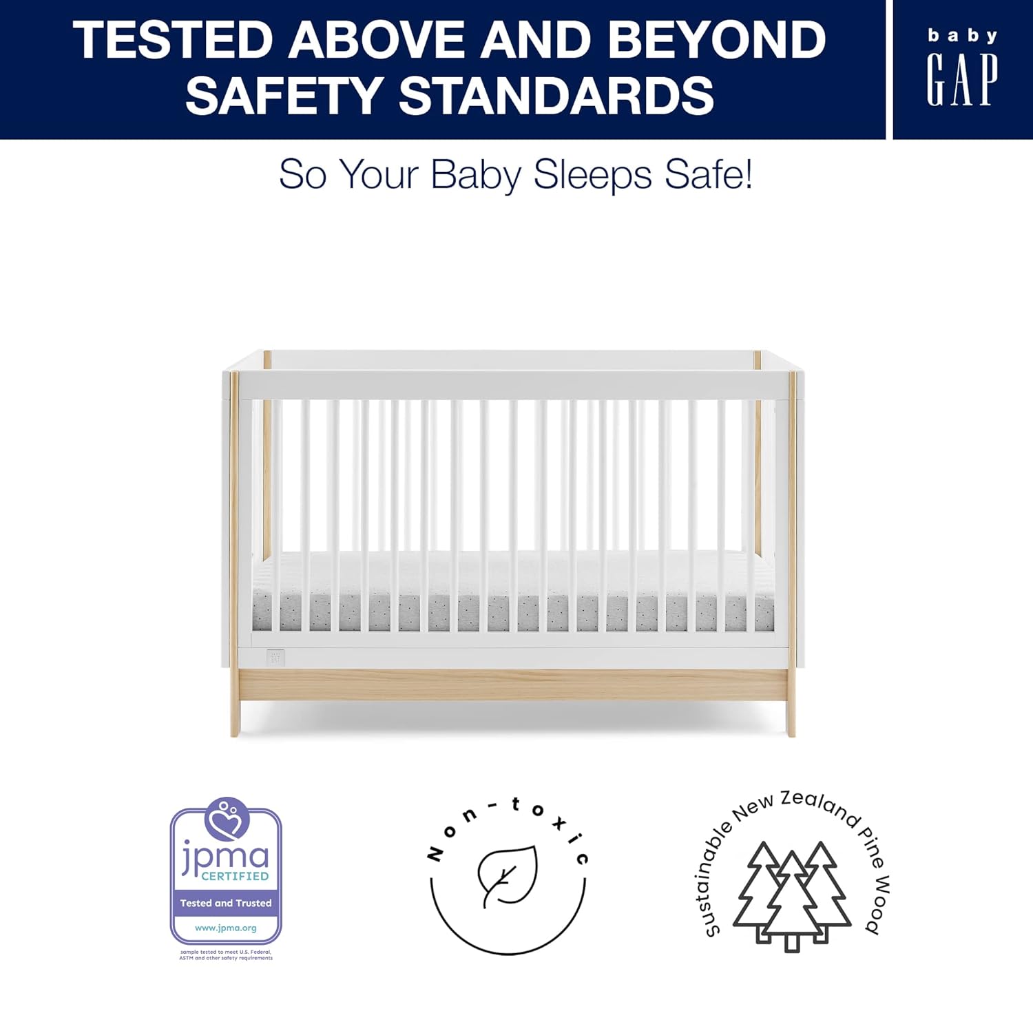 GAP babyGap Tate 4-in-1 Convertible Crib - Greenguard Gold Certified, Bianca White/Natural GAP babyGap Tate 4-in-1 Convertible Crib - Greenguard Gold Certified, Bianca White/Natural