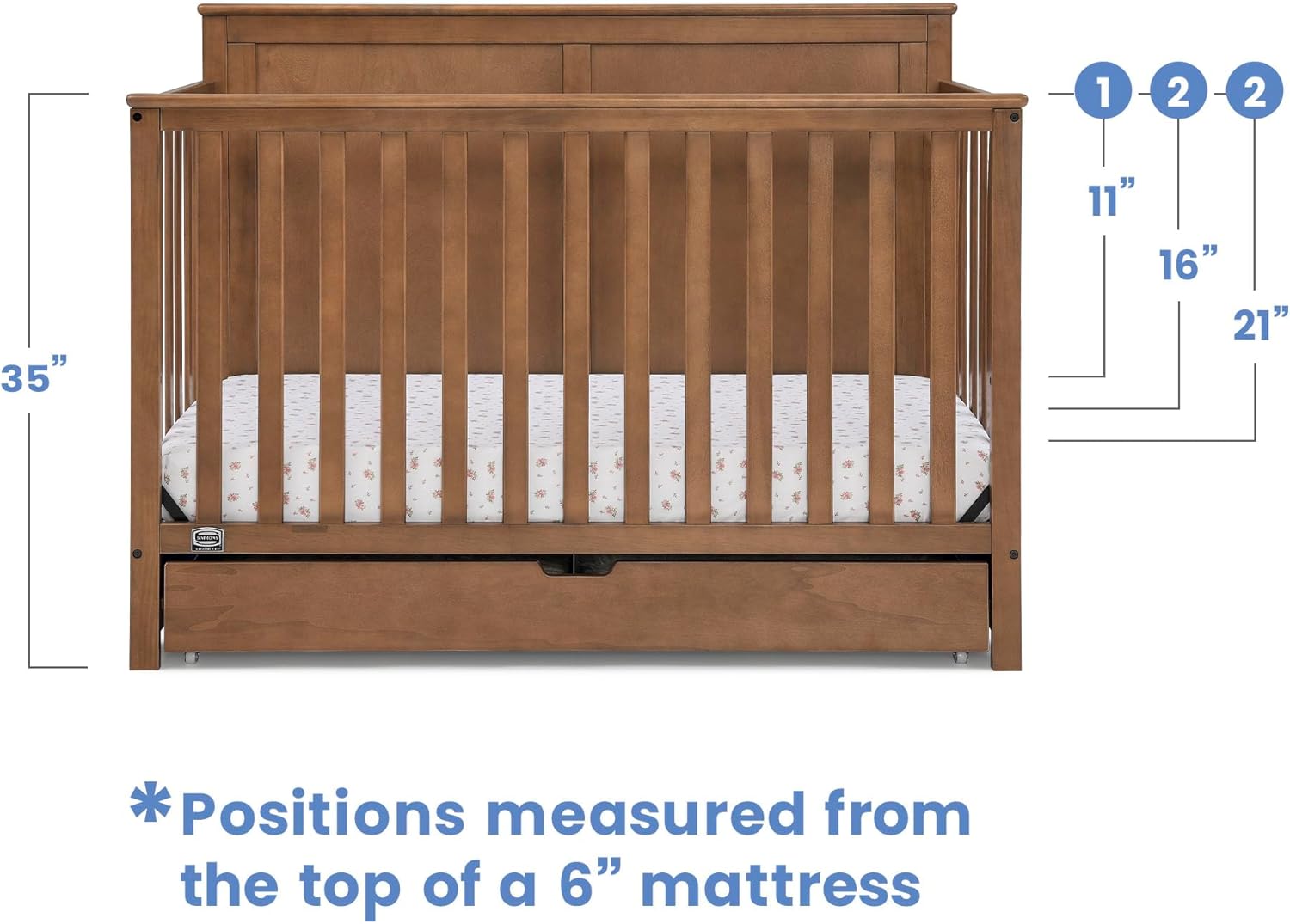 Simmons Kids Logan 6-in-1 Convertible Crib with Underdrawer - Greenguard Gold Certified, Chestnut Simmons Kids Logan 6-in-1 Convertible Crib with Underdrawer - Greenguard Gold Certified, Chestnut