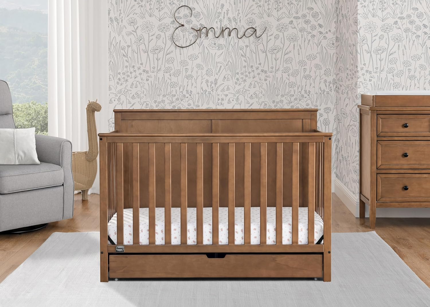 Simmons Kids Logan 6-in-1 Convertible Crib with Underdrawer - Greenguard Gold Certified, Chestnut Simmons Kids Logan 6-in-1 Convertible Crib with Underdrawer - Greenguard Gold Certified, Chestnut