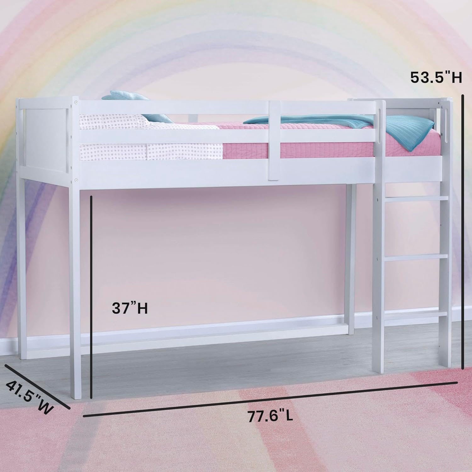 Delta Children Twin Loft Bed with Guardrail and Ladder (Coordinates with Loft Bed Tents Sold Separately), White Delta Children Twin Loft Bed with Guardrail and Ladder (Coordinates with Loft Bed Tents Sold Separately), White