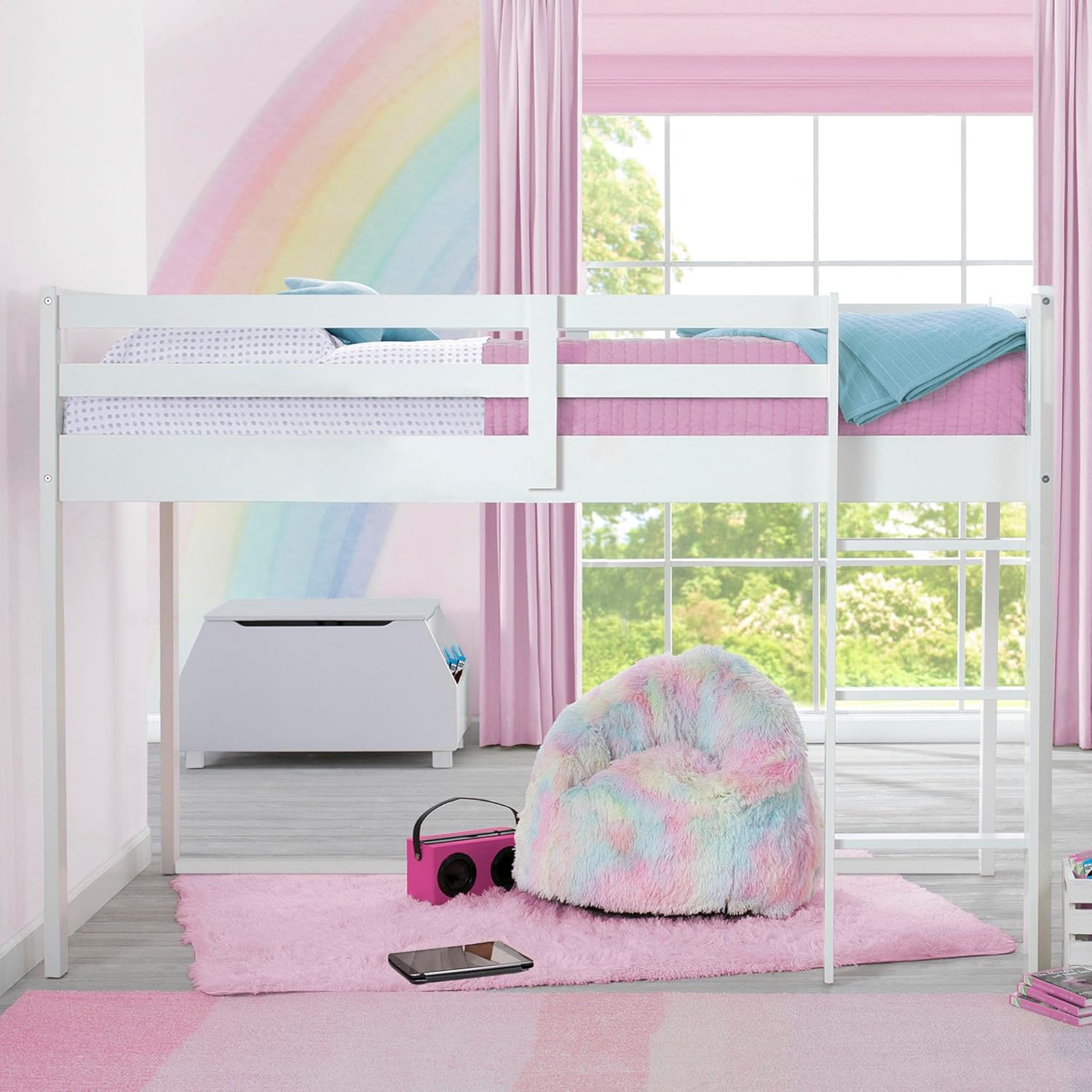 Delta Children Twin Loft Bed with Guardrail and Ladder (Coordinates with Loft Bed Tents Sold Separately), White Delta Children Twin Loft Bed with Guardrail and Ladder (Coordinates with Loft Bed Tents Sold Separately), White