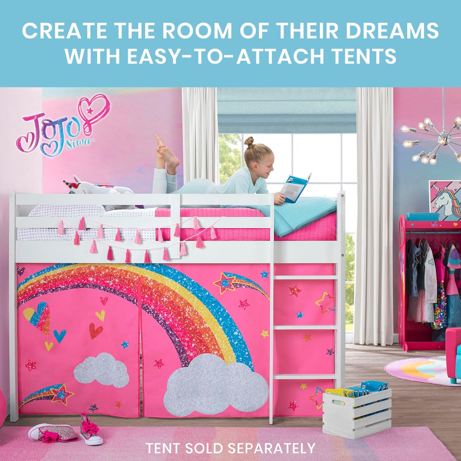 Delta Children Twin Loft Bed with Guardrail and Ladder (Coordinates with Loft Bed Tents Sold Separately), White Delta Children Twin Loft Bed with Guardrail and Ladder (Coordinates with Loft Bed Tents Sold Separately), White