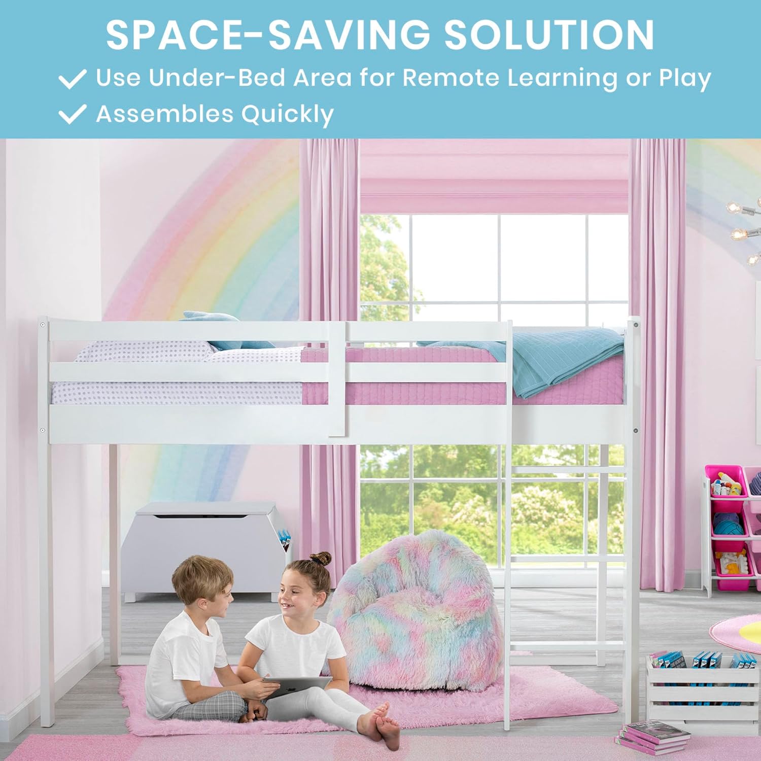 Delta Children Twin Loft Bed with Guardrail and Ladder (Coordinates with Loft Bed Tents Sold Separately), White Delta Children Twin Loft Bed with Guardrail and Ladder (Coordinates with Loft Bed Tents Sold Separately), White