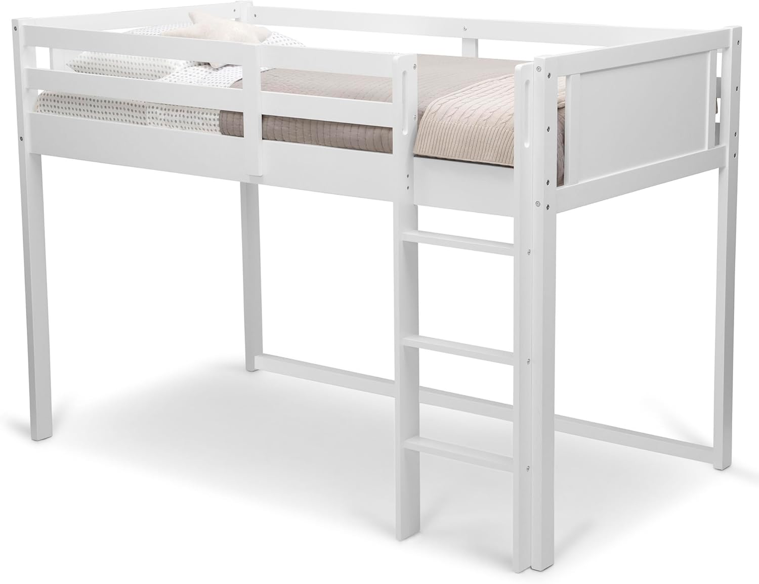 Delta Children Twin Loft Bed with Guardrail and Ladder (Coordinates with Loft Bed Tents Sold Separately), White Delta Children Twin Loft Bed with Guardrail and Ladder (Coordinates with Loft Bed Tents Sold Separately), White