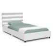 Delta Children Upholstered Twin Size Bed with Headboard, Premium Wood Slat Support, No Box Spring Needed, Easy Assembly, Grey/White Stripe