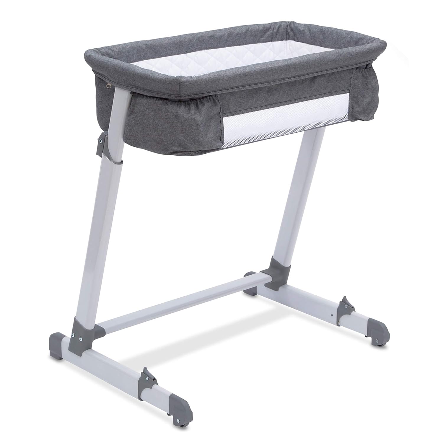 Simmons Kids By The Bed City Sleeper Bassinet - Adjustable Height Portable Crib with Wheels & Airflow Mesh, Grey Tweed Simmons Kids By The Bed City Sleeper Bassinet - Adjustable Height Portable Crib with Wheels & Airflow Mesh, Grey Tweed
