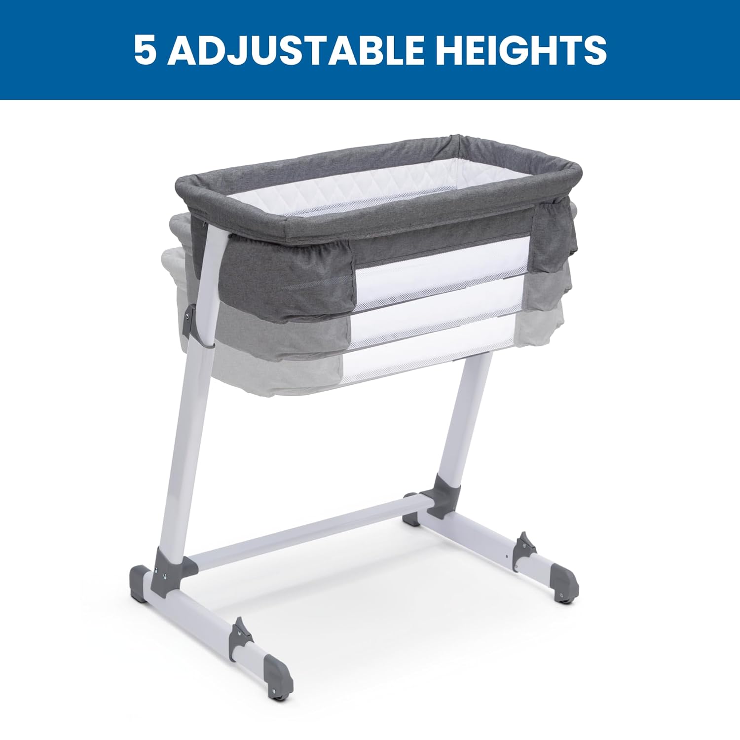 Simmons Kids By The Bed City Sleeper Bassinet - Adjustable Height Portable Crib with Wheels & Airflow Mesh, Grey Tweed Simmons Kids By The Bed City Sleeper Bassinet - Adjustable Height Portable Crib with Wheels & Airflow Mesh, Grey Tweed