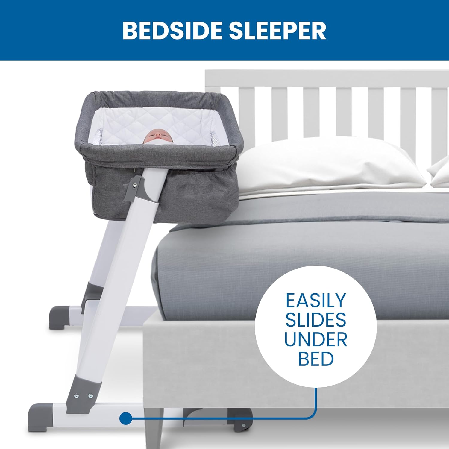 Simmons Kids By The Bed City Sleeper Bassinet - Adjustable Height Portable Crib with Wheels & Airflow Mesh, Grey Tweed Simmons Kids By The Bed City Sleeper Bassinet - Adjustable Height Portable Crib with Wheels & Airflow Mesh, Grey Tweed