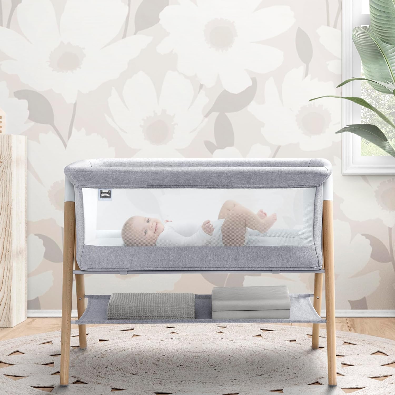 Simmons Kids Koi by The Bed Bassinet with Breathable Mesh and Natural Beechwood Legs, Dove Grey Simmons Kids Koi by The Bed Bassinet with Breathable Mesh and Natural Beechwood Legs, Dove Grey