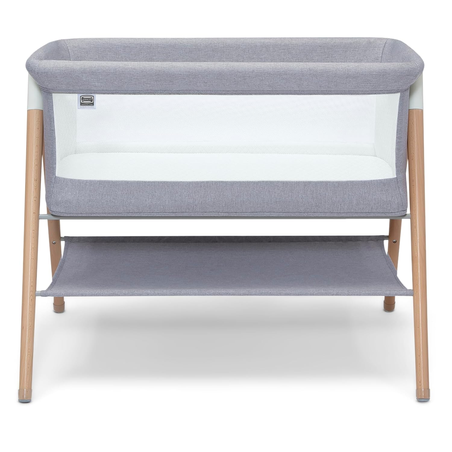 Simmons Kids Koi by The Bed Bassinet with Breathable Mesh and Natural Beechwood Legs, Dove Grey Simmons Kids Koi by The Bed Bassinet with Breathable Mesh and Natural Beechwood Legs, Dove Grey