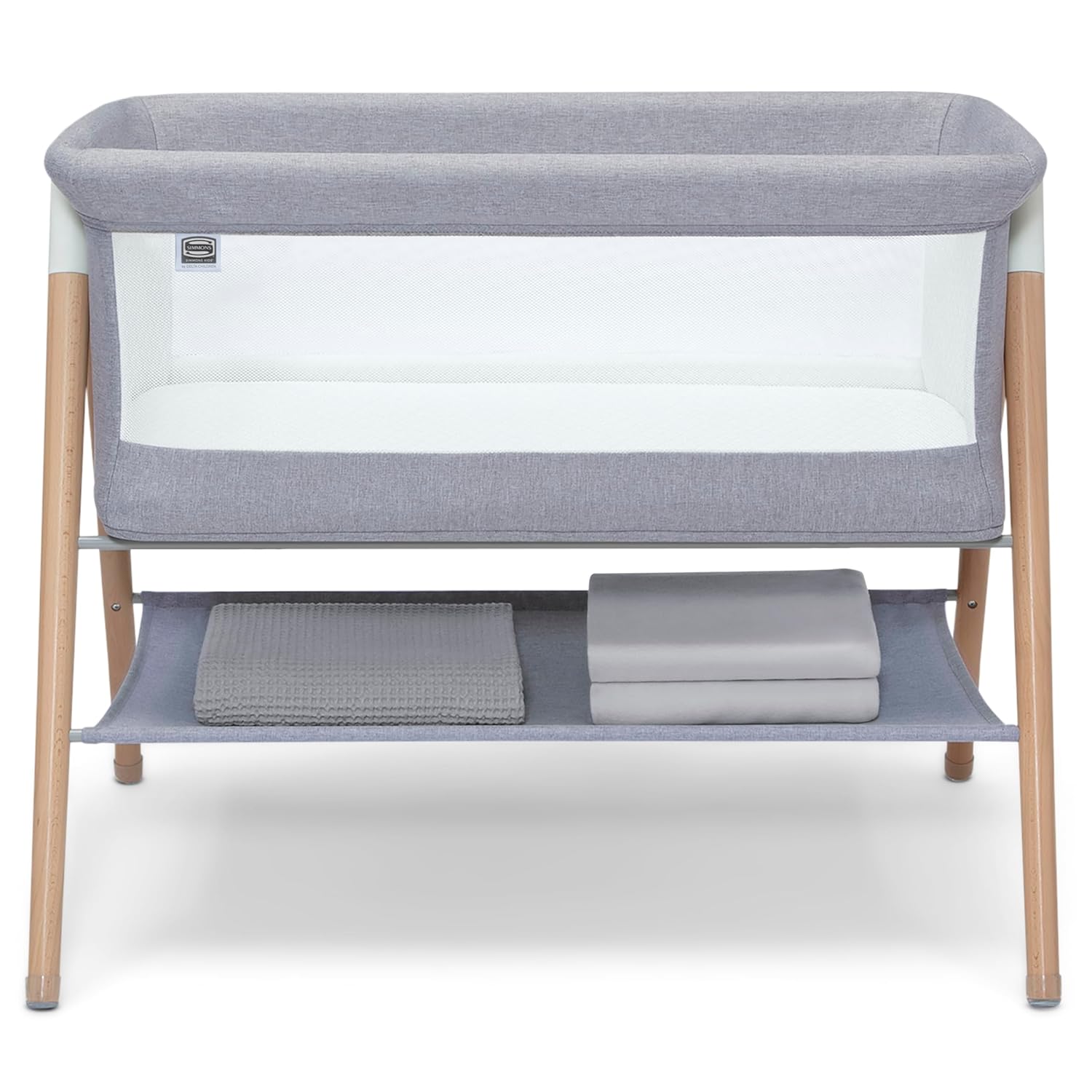 Simmons Kids Koi by The Bed Bassinet with Breathable Mesh and Natural Beechwood Legs, Dove Grey Simmons Kids Koi by The Bed Bassinet with Breathable Mesh and Natural Beechwood Legs, Dove Grey