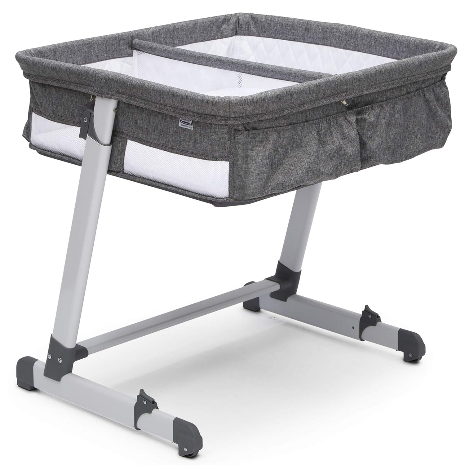 Simmons Kids By The Bed City Sleeper Bassinet for Twins - Adjustable Height Portable Crib with Wheels & Airflow Mesh, Grey Tweed Simmons Kids By The Bed City Sleeper Bassinet for Twins - Adjustable Height Portable Crib with Wheels & Airflow Mesh, Grey Tweed