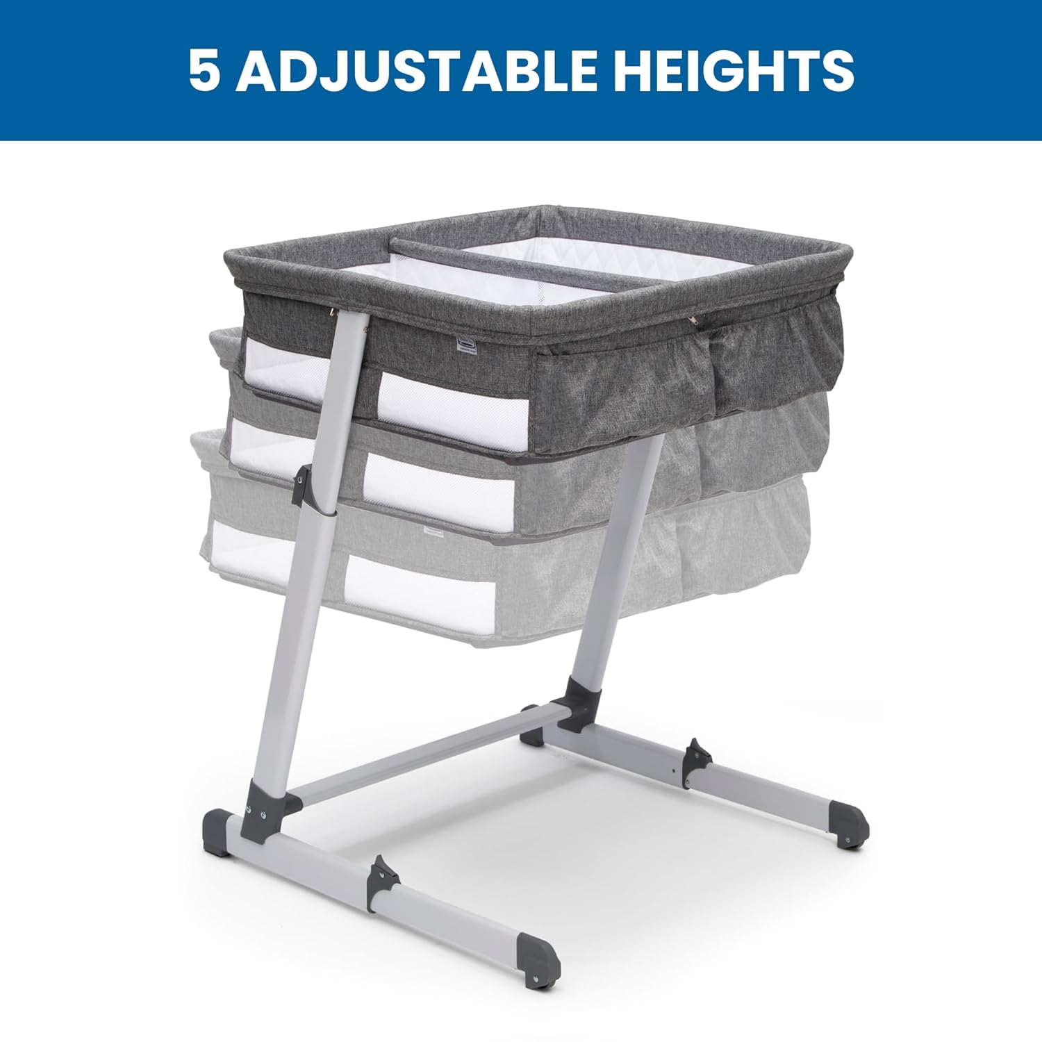 Simmons Kids By The Bed City Sleeper Bassinet for Twins - Adjustable Height Portable Crib with Wheels & Airflow Mesh, Grey Tweed Simmons Kids By The Bed City Sleeper Bassinet for Twins - Adjustable Height Portable Crib with Wheels & Airflow Mesh, Grey Tweed