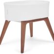 Delta Children Aero Bassinet - Portable Baby Crib with Solid Wood Legs, Organic GOTS Certified Performance Fabric Exterior, Breathable Interior, Includes Mattress Pad & Fitted Sheet, White