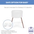 Delta Children Aero Bassinet - Portable Baby Crib with Solid Wood Legs, Organic GOTS Certified Performance Fabric Exterior, Breathable Interior, Includes Mattress Pad & Fitted Sheet, White