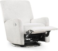 Delta Children Nest Nursery Swivel Recliner - Fabric is GREENGUARD Gold Certified and Oeko-TEX Standard 100 - Upholstered in a Unique Chenille Yarn for Blanket Like Softness, Oyster