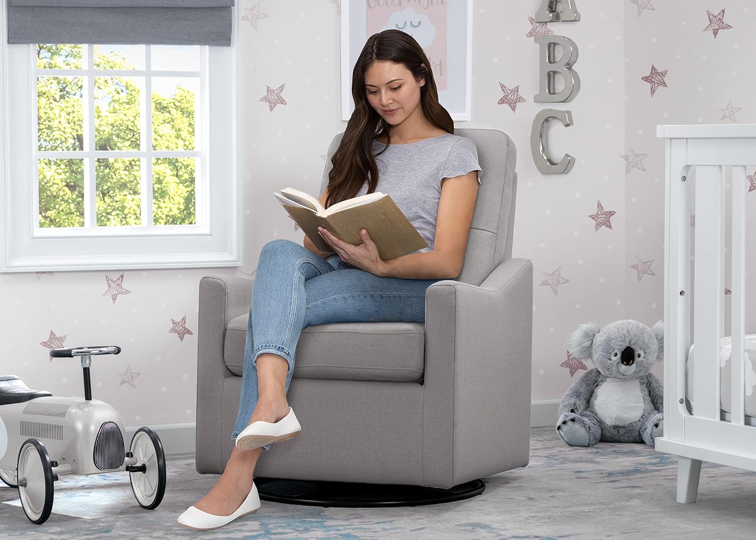 Delta Children Kenwood Glider Swivel Rocker Chair, French Grey Delta Children Kenwood Glider Swivel Rocker Chair, French Grey