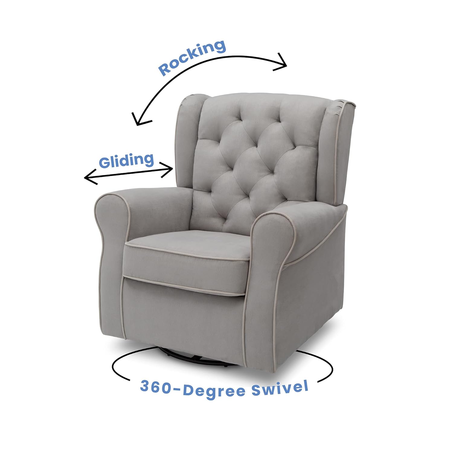 Delta Children Emerson Upholstered Glider Swivel Rocker Chair, Dove Grey with Soft Grey Welt Delta Children Emerson Upholstered Glider Swivel Rocker Chair, Dove Grey with Soft Grey Welt