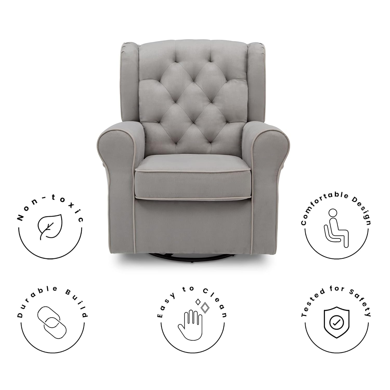 Delta Children Emerson Upholstered Glider Swivel Rocker Chair, Dove Grey with Soft Grey Welt Delta Children Emerson Upholstered Glider Swivel Rocker Chair, Dove Grey with Soft Grey Welt
