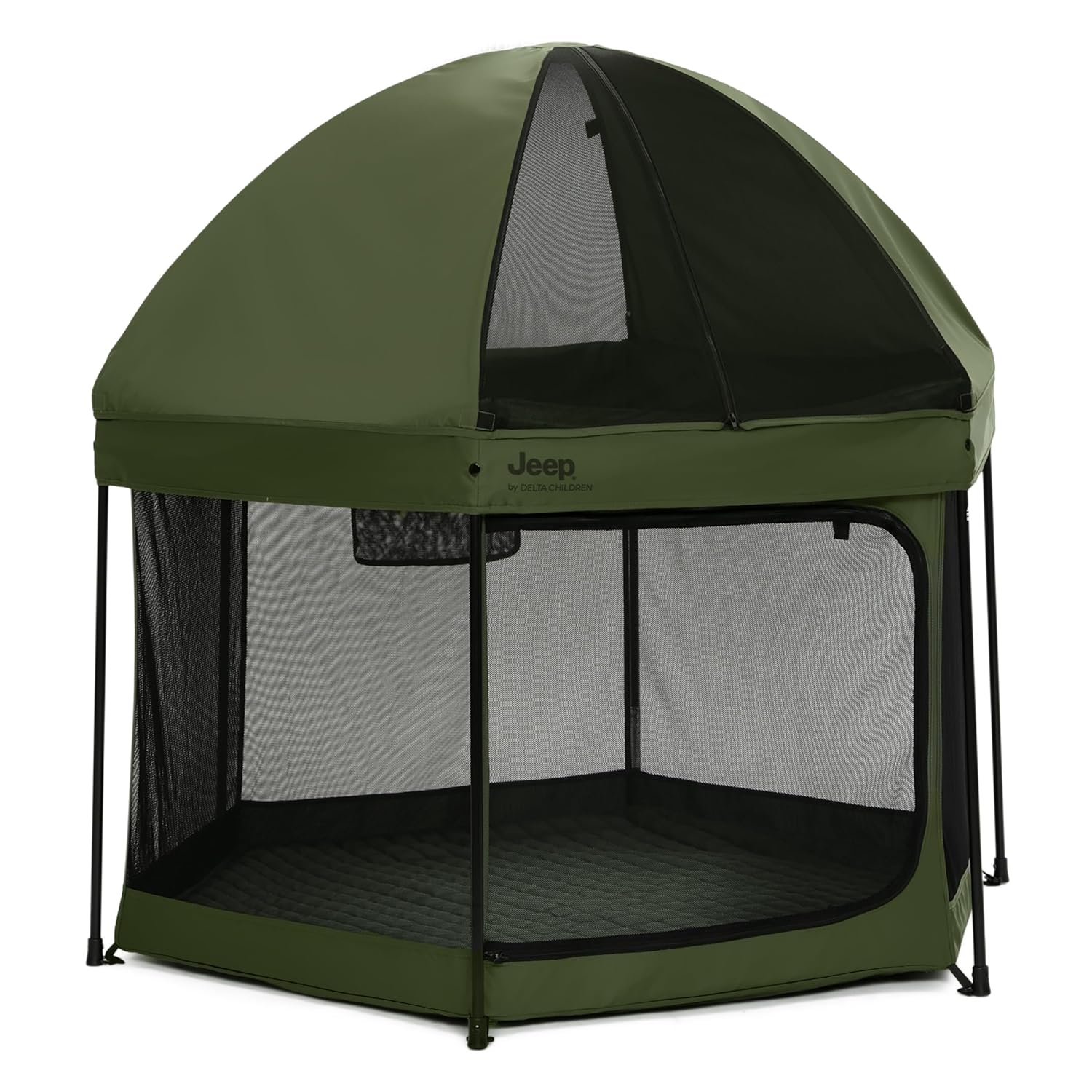 Jeep Hexagon Pop Up Play Yard with Removable Canopy | Ideal for Indoor and Outdoor Use, Olive Green Jeep Hexagon Pop Up Play Yard with Removable Canopy | Ideal for Indoor and Outdoor Use, Olive Green