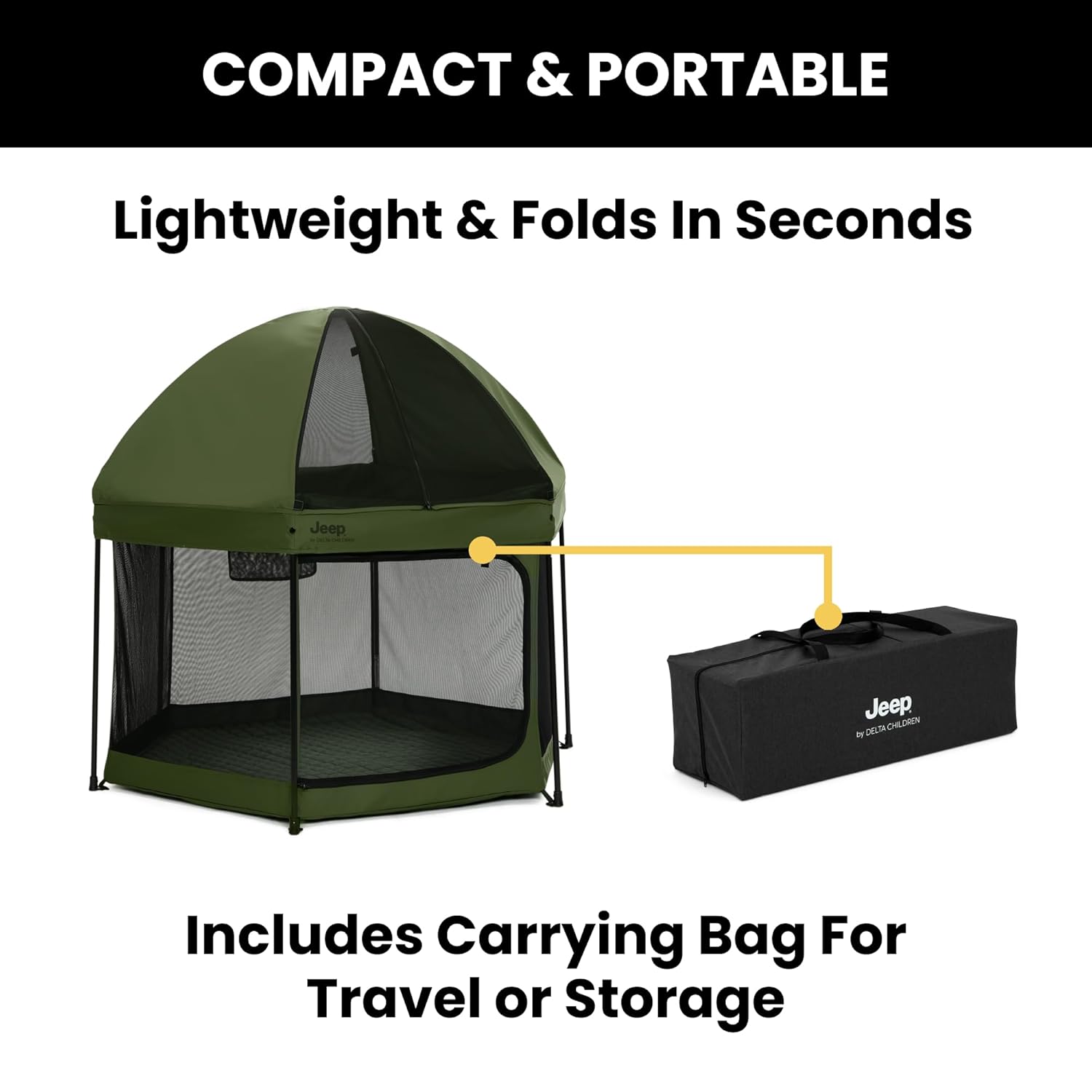 Jeep Hexagon Pop Up Play Yard with Removable Canopy | Ideal for Indoor and Outdoor Use, Olive Green Jeep Hexagon Pop Up Play Yard with Removable Canopy | Ideal for Indoor and Outdoor Use, Olive Green