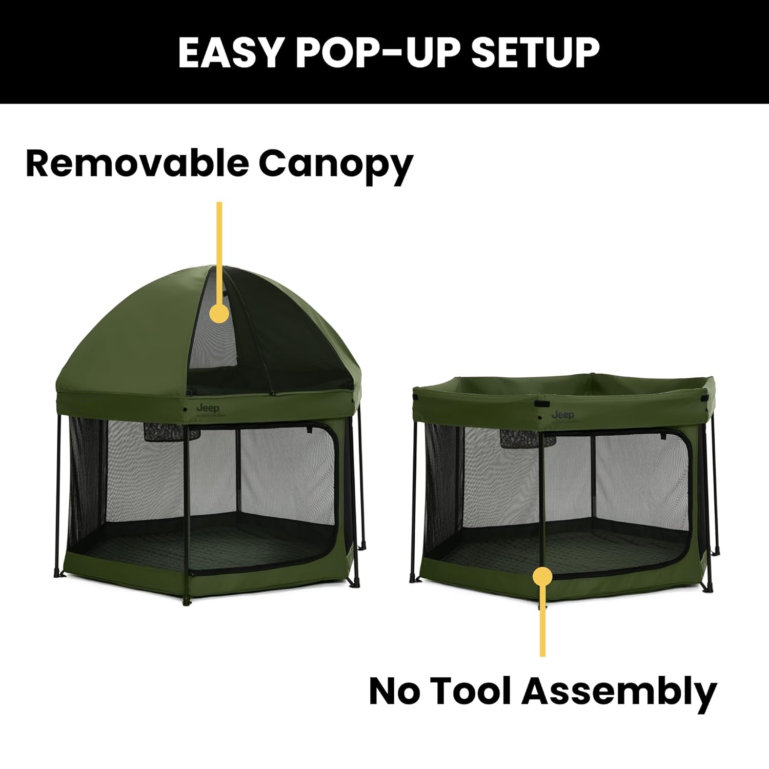 Jeep Hexagon Pop Up Play Yard with Removable Canopy | Ideal for Indoor and Outdoor Use, Olive Green Jeep Hexagon Pop Up Play Yard with Removable Canopy | Ideal for Indoor and Outdoor Use, Olive Green