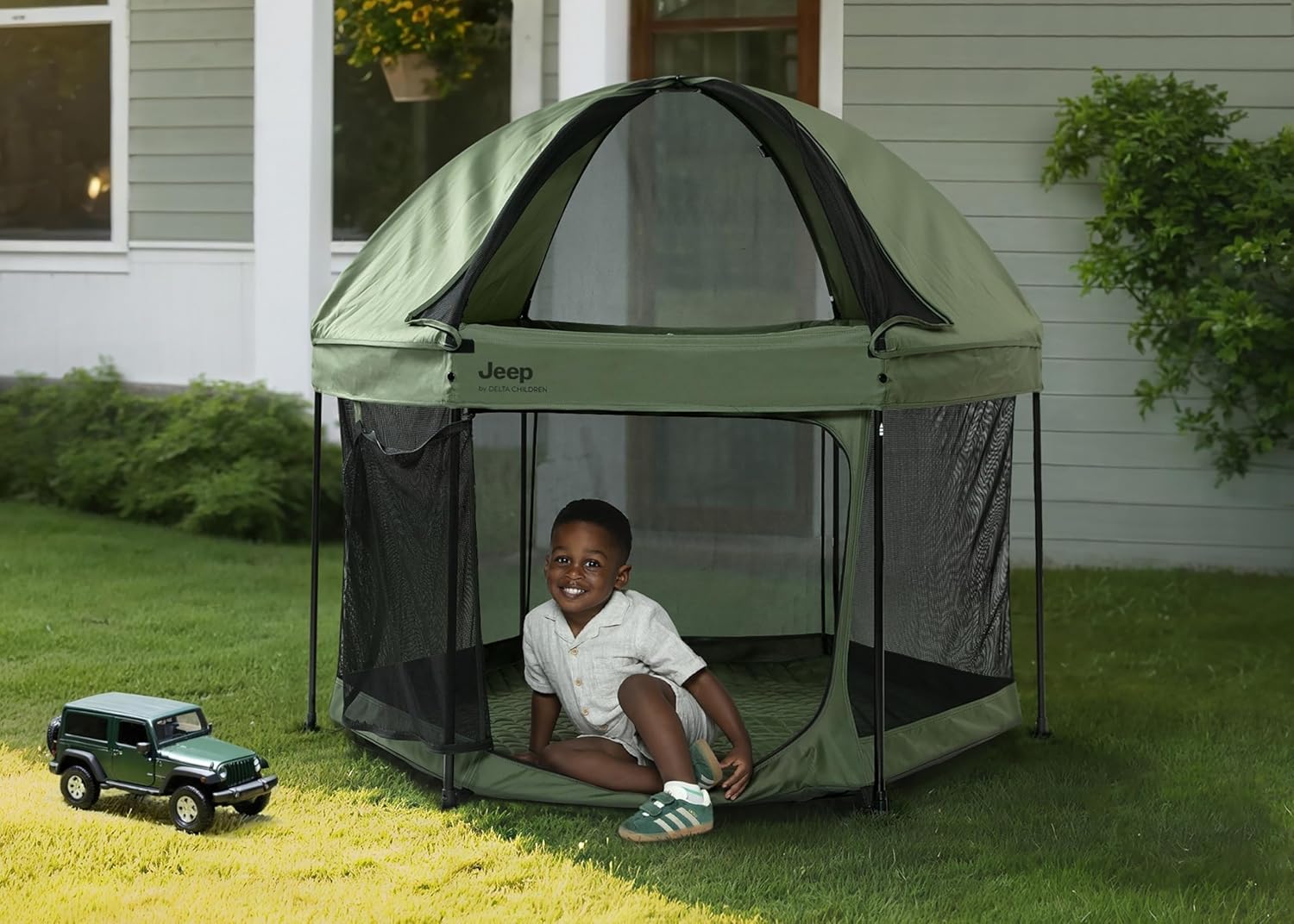 Jeep Hexagon Pop Up Play Yard with Removable Canopy | Ideal for Indoor and Outdoor Use, Olive Green Jeep Hexagon Pop Up Play Yard with Removable Canopy | Ideal for Indoor and Outdoor Use, Olive Green