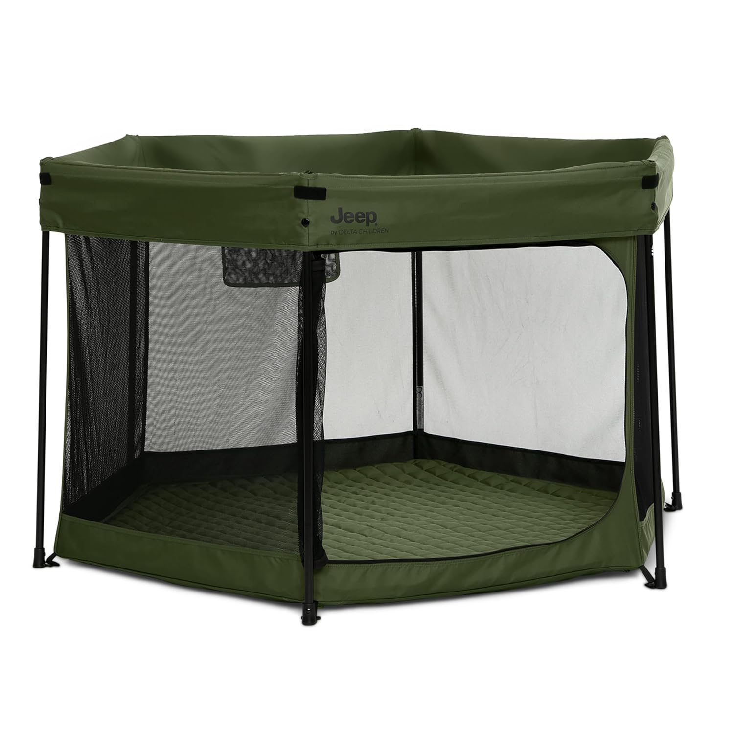 Jeep Hexagon Pop Up Play Yard with Removable Canopy | Ideal for Indoor and Outdoor Use, Olive Green Jeep Hexagon Pop Up Play Yard with Removable Canopy | Ideal for Indoor and Outdoor Use, Olive Green